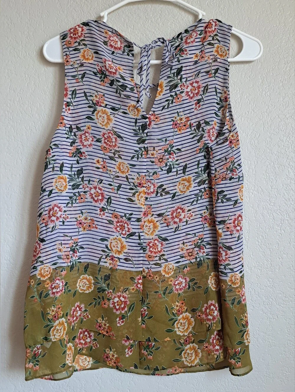 Cabi Penelope Flora Striped Tank Top Chiffon Floral Size Medium